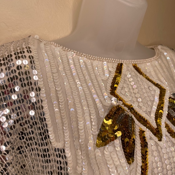 VTG Sequin Gold Hearts Beaded Embellished Disco Chic Valentine Glam Retro Blouse - Picture 8 of 16